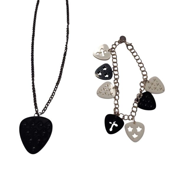 Claire's Guitar Pick Cross Star Necklace and Bracelet - Picture 1 of 5